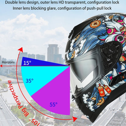 KUQIBAO Motorcycle Dual Lens Anti-Fog Helmet With LED Light, Size: L(Shiny Black) - Helmets by KUQIBAO | Online Shopping UK | buy2fix