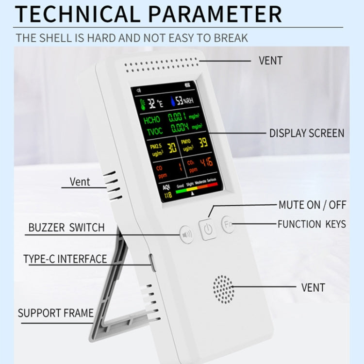 9 In 1 Air Quality Detector Handheld High Precision Formaldehyde Detector(White) - Air & Water Quality Tester by buy2fix | Online Shopping UK | buy2fix