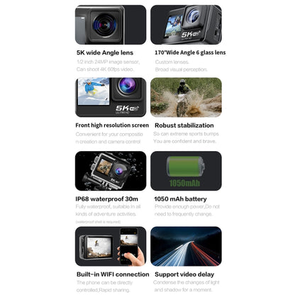 5K/30FPS WIFI HD Anti-Shake Remote Touch Dual-Screen IP68 Waterproof Sports Camera, Style: Camera+128G Card - Other Camera by buy2fix | Online Shopping UK | buy2fix