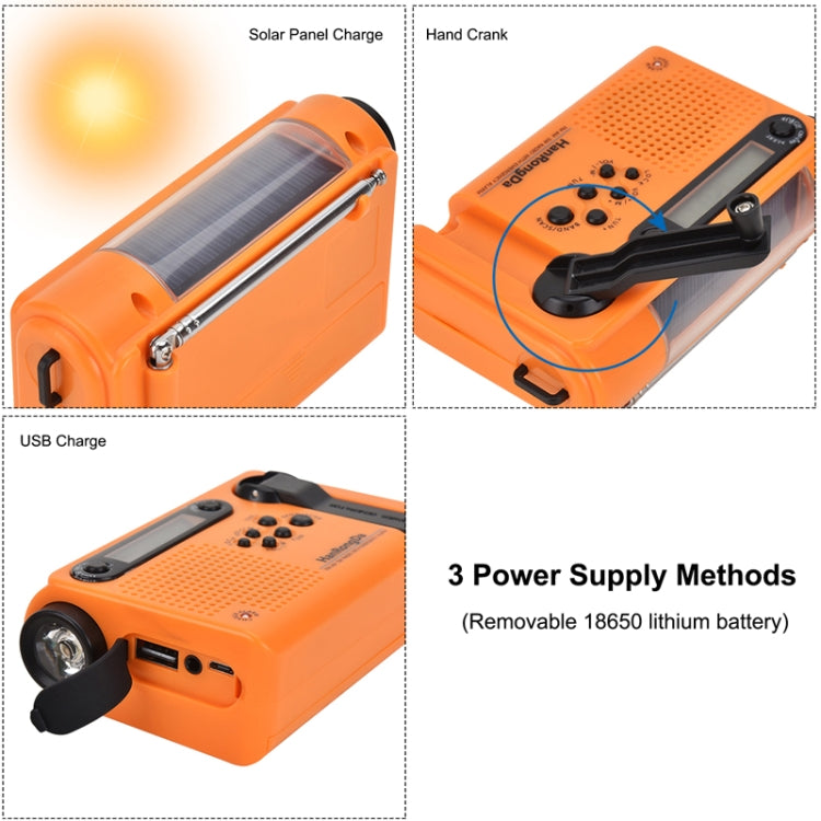 HanRongda HRD-900 LED Lighting Solar Hand Crank Power Generation NOAA Weather Warning Radio(Orange) - Radio Player by HanRongda | Online Shopping UK | buy2fix