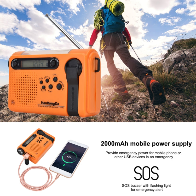 HanRongda HRD-900 LED Lighting Solar Hand Crank Power Generation NOAA Weather Warning Radio(Orange) - Radio Player by HanRongda | Online Shopping UK | buy2fix