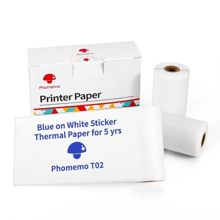 For Phomemo T02 3rolls Bluetooth Printer Thermal Paper Label Paper 50mmx3m 5 Years Blue on White Sticker - Printer Accessories by Phomemo | Online Shopping UK | buy2fix