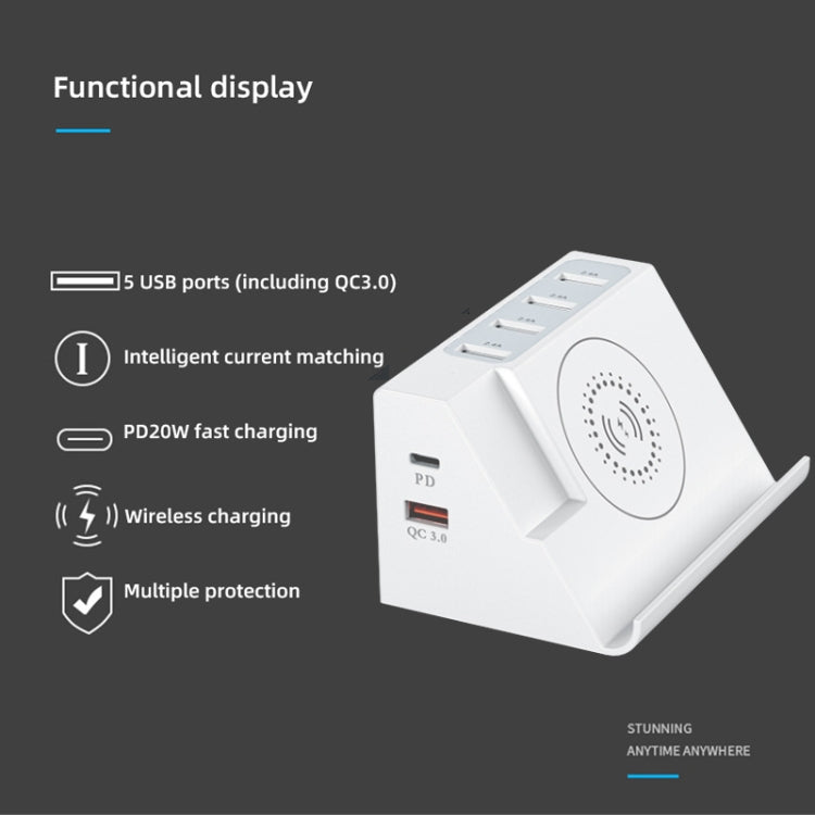 PD 20W +QC 3.0 Wireless Charging+6 Ports Multi-function Charger(UK Plug) - Multifunction Charger by buy2fix | Online Shopping UK | buy2fix