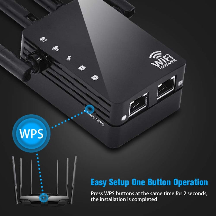 5G/2.4G 1200Mbps WiFi Range Extender WiFi Repeater With 2 Ethernet Ports EU Plug Black - Broadband Amplifiers by buy2fix | Online Shopping UK | buy2fix