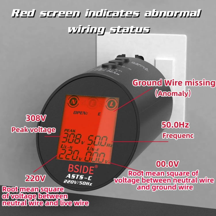 BSIDE ASTS Circuit Analyzer Plug Power Tester UK Plug - Current & Voltage Tester by BSIDE | Online Shopping UK | buy2fix