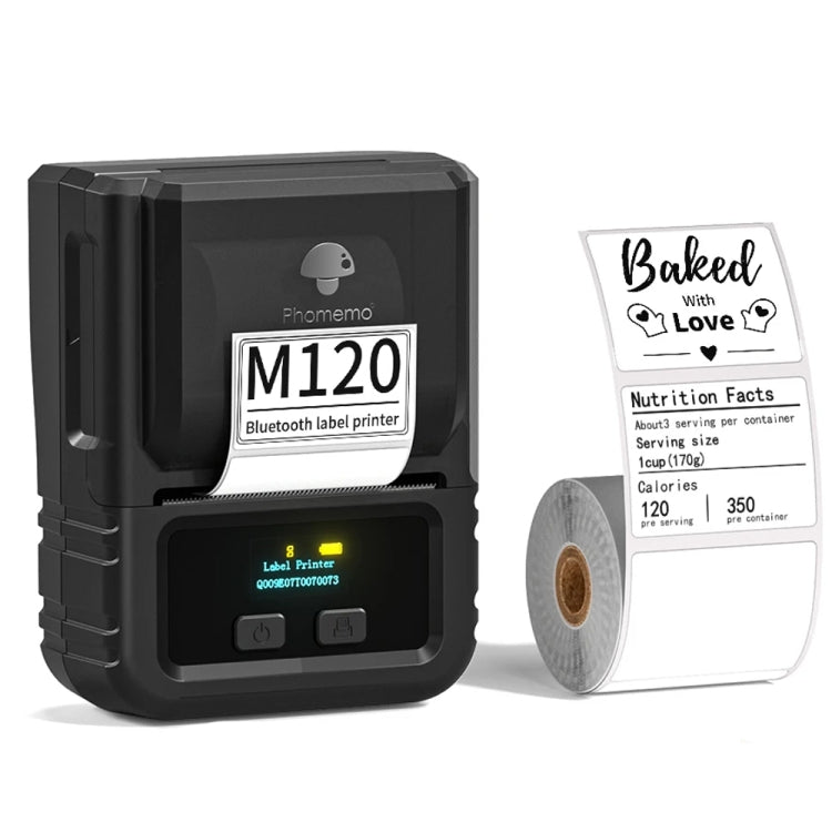 Phomemo M120 Label Maker Barcode Printer Bluetooth Thermal Label Machine(Black) - Printer by Phomemo | Online Shopping UK | buy2fix