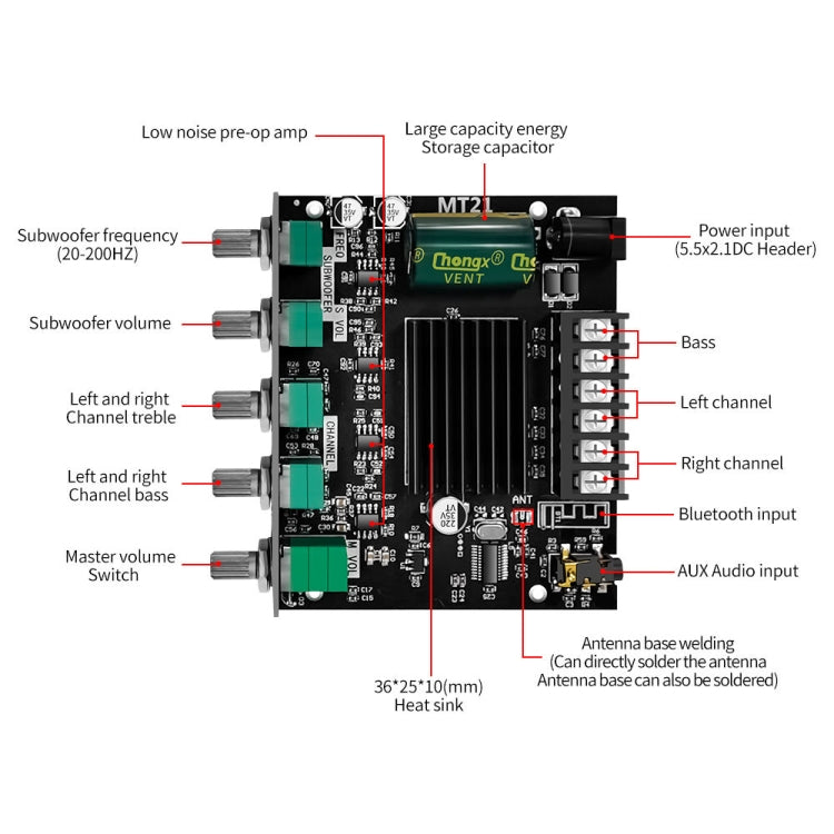 ZK-MT21 50W x 2+100W 2.1 Channel Bluetooth Digital Amplifier Module - Breadboard / Amplifier Board by buy2fix | Online Shopping UK | buy2fix