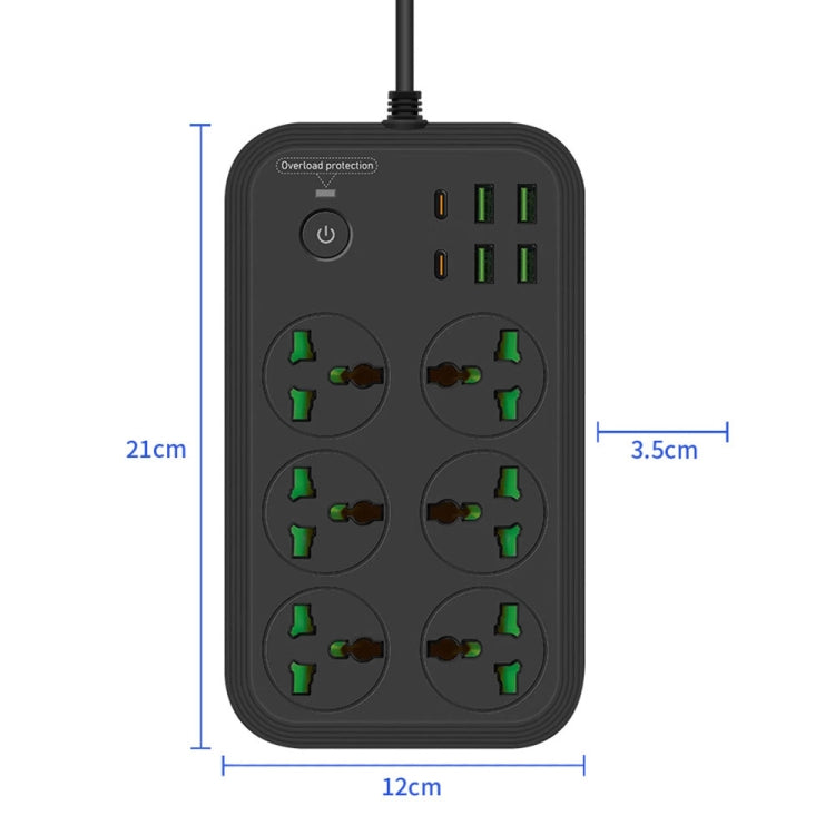 T24 2m 3000W 6 Plugs + PD + 4-USB Ports Multifunctional Flame-Retardant Socket With Switch(UK Plug) - Extension Socket by buy2fix | Online Shopping UK | buy2fix