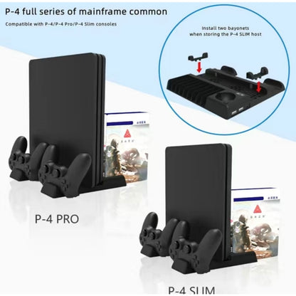 For PS4/PS4 Pro/PS4 Slim Host iplay Dual-seat Charging Multi-function Cooling Base Storage Bracket(Black) - Holder by iplay | Online Shopping UK | buy2fix