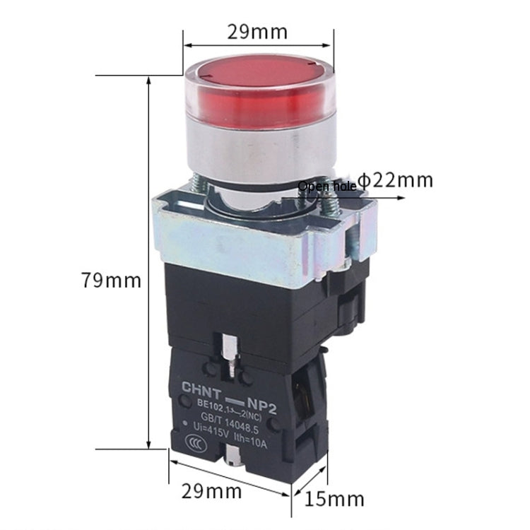 CHINT NP2-BW3362/220V 1 NC Pushbutton Switches With LED Light Silver Alloy Contact Push Button - Car Switches by CHINT | Online Shopping UK | buy2fix