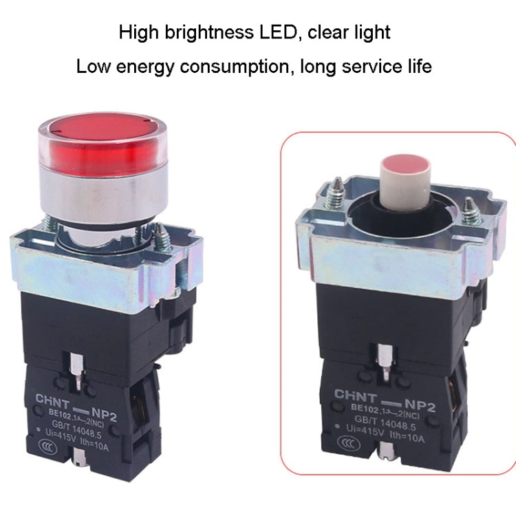 CHINT NP2-BW3361/220V 1 NO Pushbutton Switches With LED Light Silver Alloy Contact Push Button - Car Switches by CHINT | Online Shopping UK | buy2fix