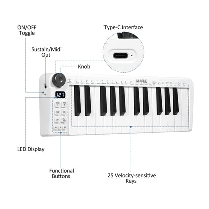 M-VAVE SKM-25MINI Digital Electronic Piano 25 Key Musical Instrument MIDI Keyboard Controller - Keyboard Accessories by M-VAVE | Online Shopping UK | buy2fix