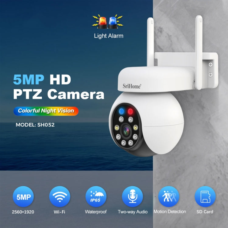 SriHome SH052B Wifi 5MP Wireless PTZ IP AI Auto Tracking Sound&Light Alarm Starlight Color Night Vision Outdoors Surveillance Camera, Plug: AU - Dome Camera by SriHome | Online Shopping UK | buy2fix