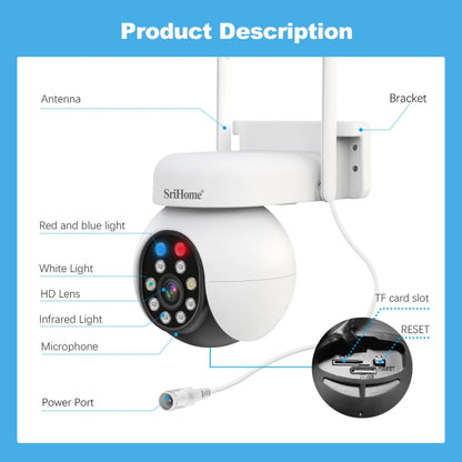 SriHome SH052B Wifi 5MP Wireless PTZ IP AI Auto Tracking Sound&Light Alarm Starlight Color Night Vision Outdoors Surveillance Camera, Plug: US - Dome Camera by SriHome | Online Shopping UK | buy2fix