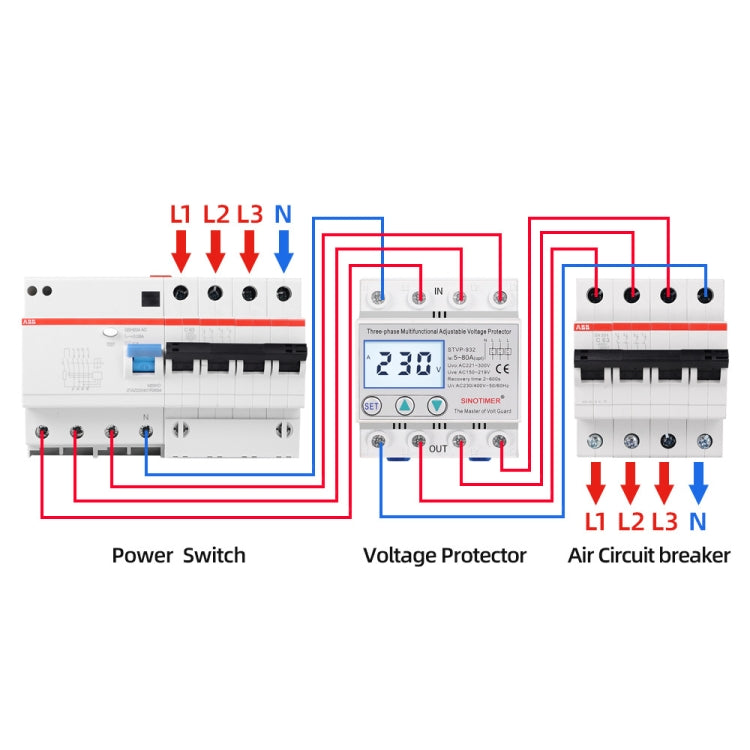 SINOTIMER STVP-932 50A 3-phase 380V LCD Self-resetting Adjustable Surge Voltage Protector - Other Tester Tool by SINOTIMER | Online Shopping UK | buy2fix