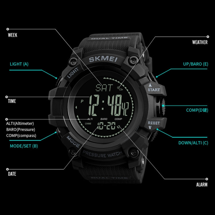 SKMEI 1358 Multifunctional Men Outdoor Sports 30m Waterproof Digital Watch with Compass / Barometer / Altimeter/ Pedometer Function(Army Green) - Sport Watches by SKMEI | Online Shopping UK | buy2fix