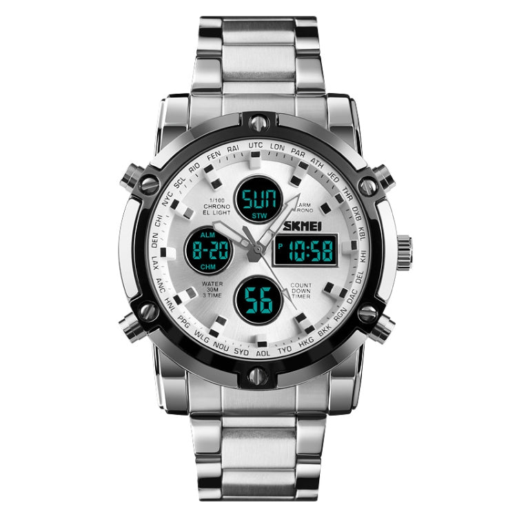 SKMEI 1389 Multifunctional Men Business Digital Watch 30m Waterproof Large Dial Wrist Watch with Stainless Steel Watchband (Silver) - Metal Strap Watches by SKMEI | Online Shopping UK | buy2fix