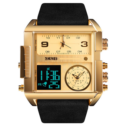 SKMEI 1391 Multifunctional Men Business Digital Watch 30m Waterproof Square Dial Wrist Watch with Leather Watchband(Gold Black) - Leather Strap Watches by SKMEI | Online Shopping UK | buy2fix