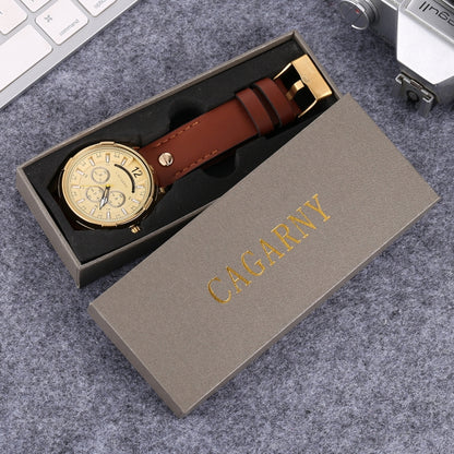 CAGARNY 6882 Fashion Waterproof Polychromatic Metal Shell Quartz Watch with Leather Wristband - Leather Strap Watches by CAGARNY | Online Shopping UK | buy2fix