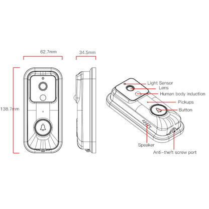 Anytek B60 720P Smart WiFi Video Visual Doorbell, Support APP Remote & PIR Detection & TF Card(White) - Security by Anytek | Online Shopping UK | buy2fix