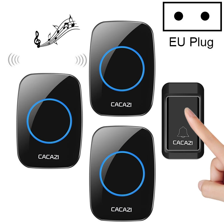 CACAZI A10G One Button Three Receivers Self-Powered Wireless Home Cordless Bell, EU Plug(Black) - Wireless Doorbell by CACAZI | Online Shopping UK | buy2fix