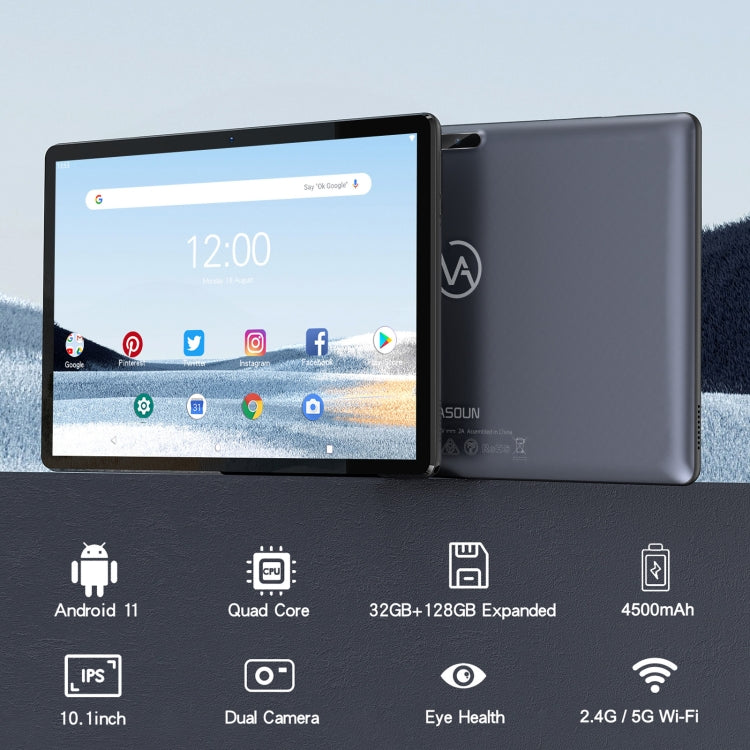 VASOUN M30 Tablet PC, 10.1 inch, 3GB+32GB, Android 11 RK3566 Quad Core CPU, Support Dual Band WiFi / Bluetooth, Global Version with Google Play, US Plug(Dark Gray) - 10.1 inch by VASOUN | Online Shopping UK | buy2fix