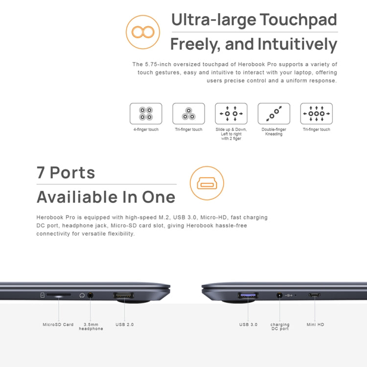 CHUWI HeroBook Pro, 14.1 inch, 8GB+256GB, Windows 11, Intel Gemini Lake N4020 Dual Core, EU Plug(Space Grey) - CHUWI by CHUWI | Online Shopping UK | buy2fix